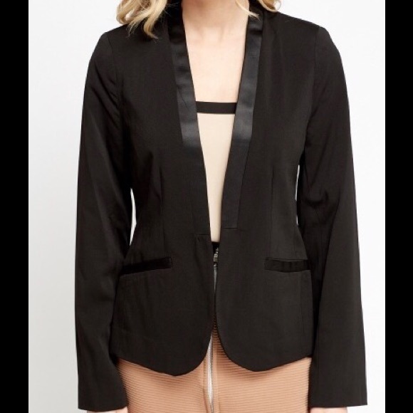 Silky Trim Open Black Blazer - Picture 3 of 6
