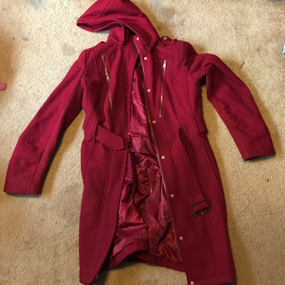 Heavy red zip/ button up winter coat