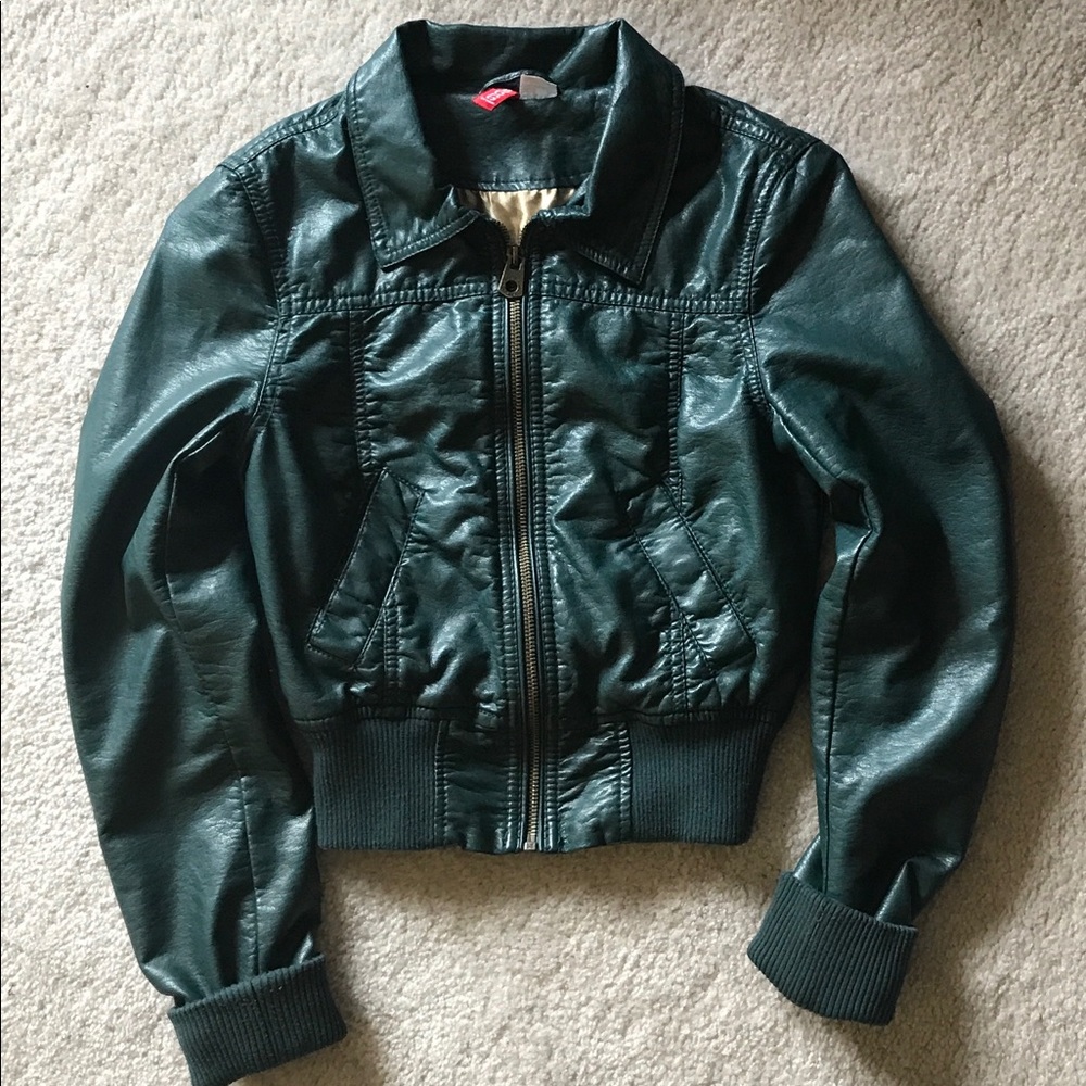 Kids dark green leather jacket
