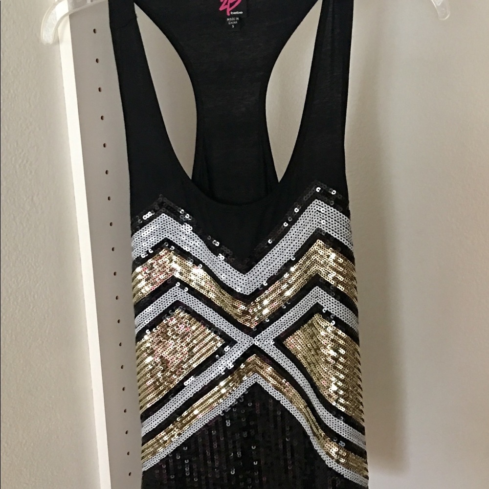 2B Bebe Small Black Racer Back Sequin Tank Top