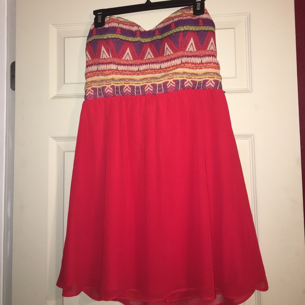 Red Strapless Aztec Print Dress