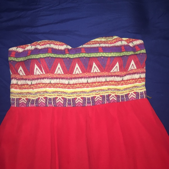 Red Strapless Aztec Print Dress - Picture 2 of 4