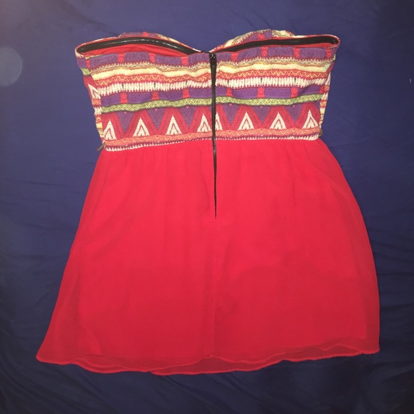 Red Strapless Aztec Print Dress - Picture 4 of 4