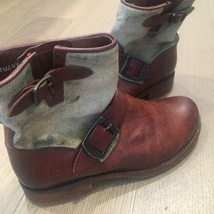 NWOT Frye Veronica Canvas Cognac Boots