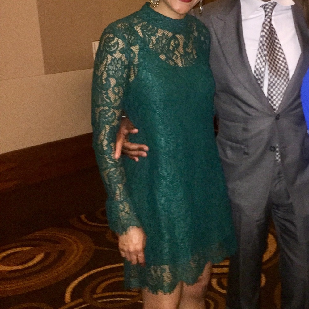 Emerald green lace a-line dress