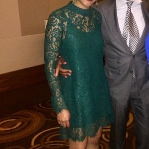 Emerald green lace a-line dress