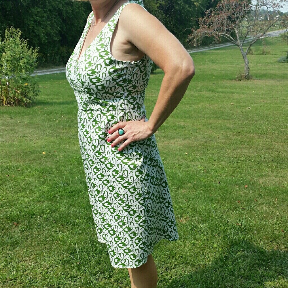 Green and White Mod Print Dress