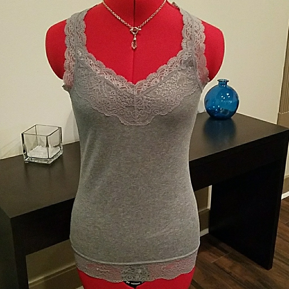 Sexy Mossimo grey tank with lace embellishments.