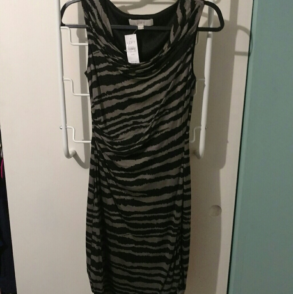 Loft sleeveless cowlneck dress grey zebra XXS BOGO
