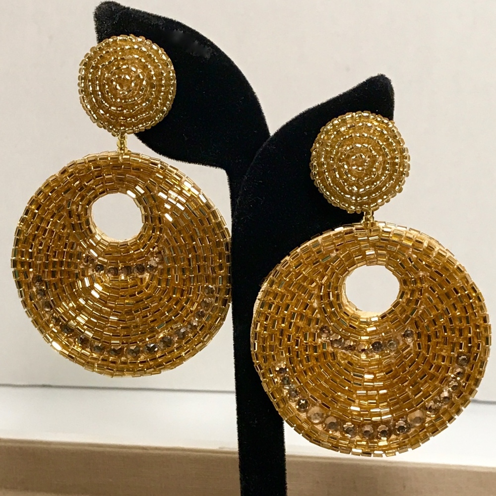 SOLD Kenneth Jay Lane Gold Seed Bead Sunburst