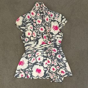 Nanette Lepore Silk Floral Print Wrap Blouse