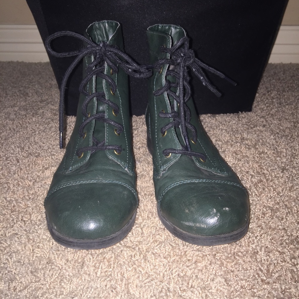 Green Lace Up Combat Boots size 8