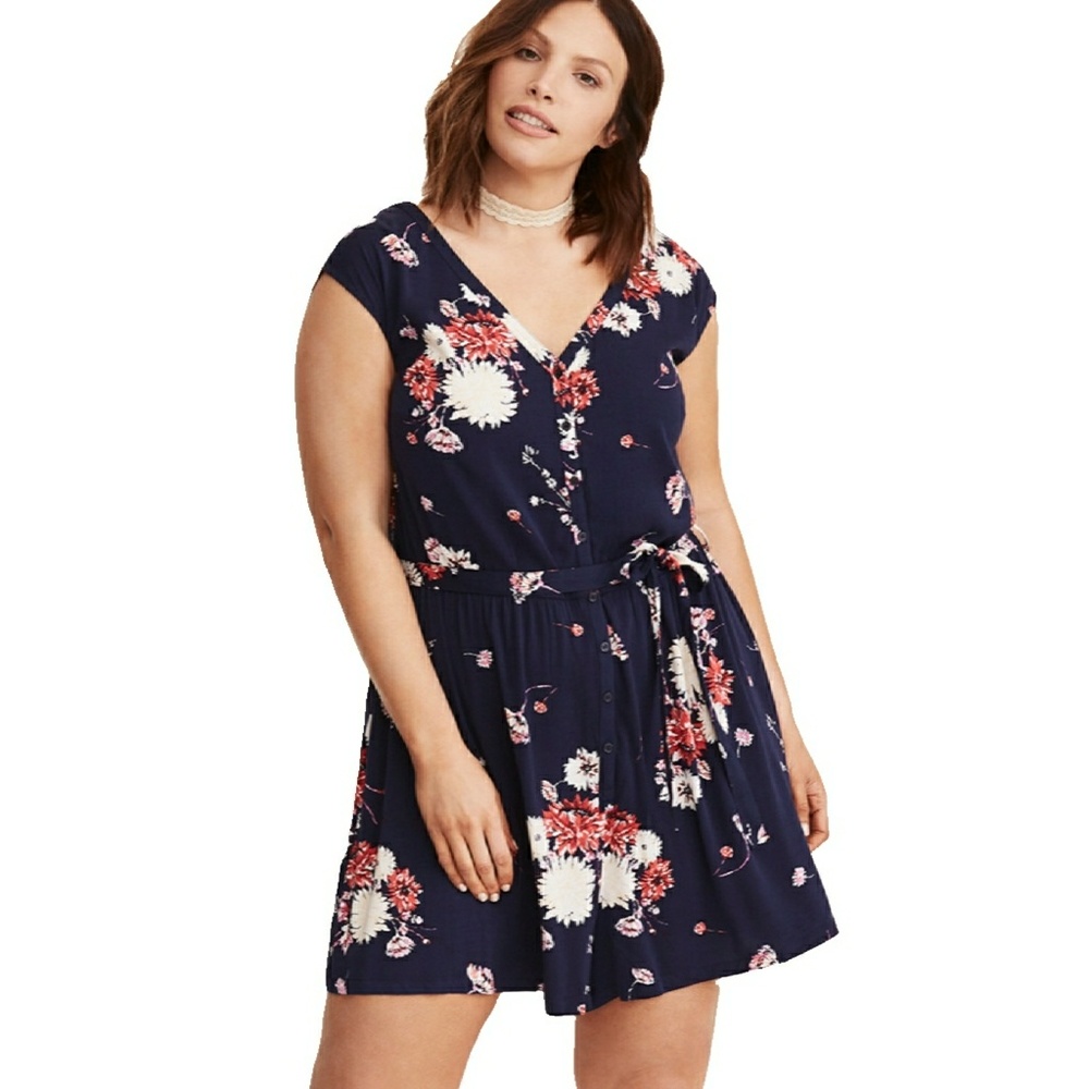 Torrid Floral Print Challis Button Front Romper