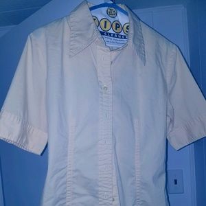 Pale Yellow NY & Co SS Button-Up Blouse-SZ L