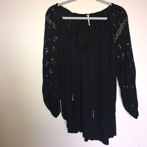 Free People Flowy Black Long-Sleeved Shirt