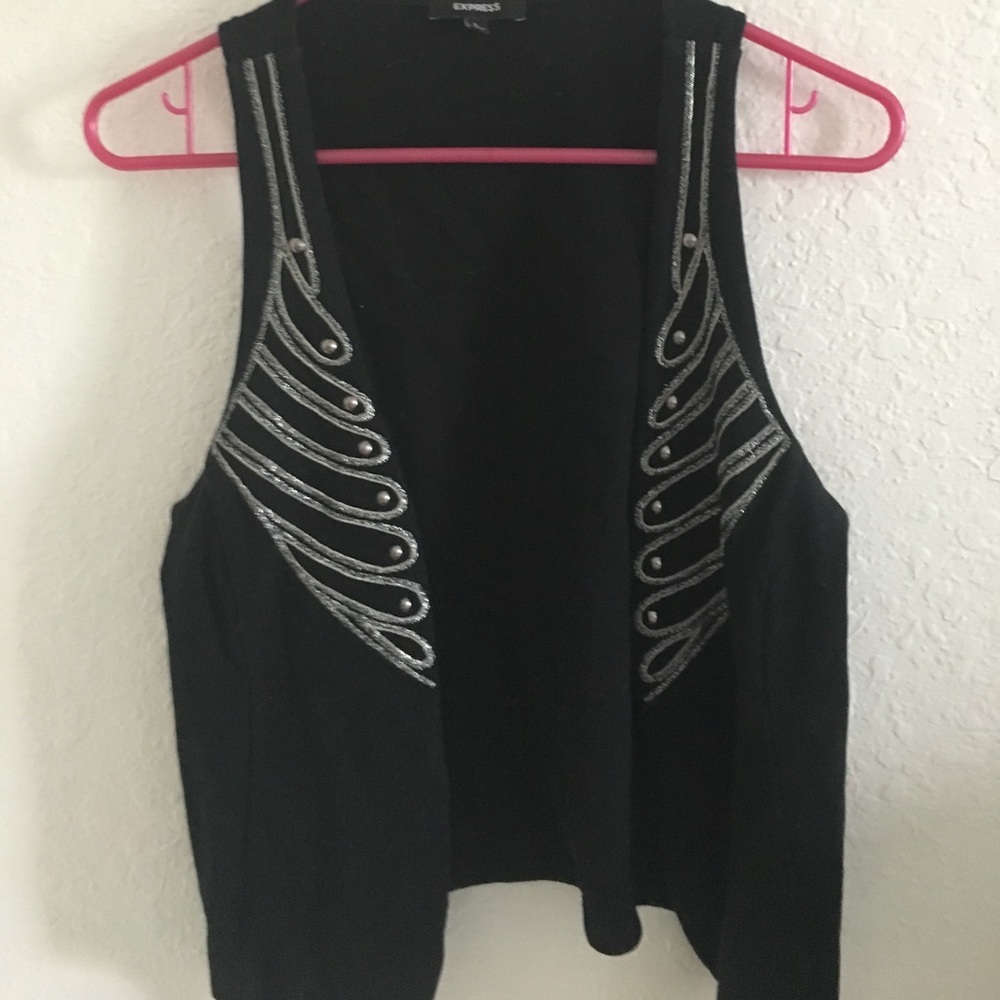 Large open vest w/ peacock feather glitter detail