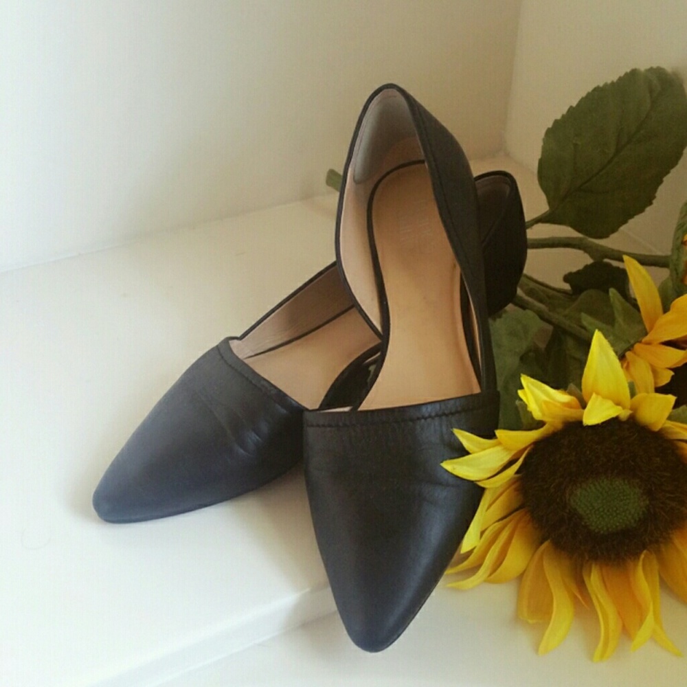 Franco Sarto Black Leather d'Orsay Point Toe Flat