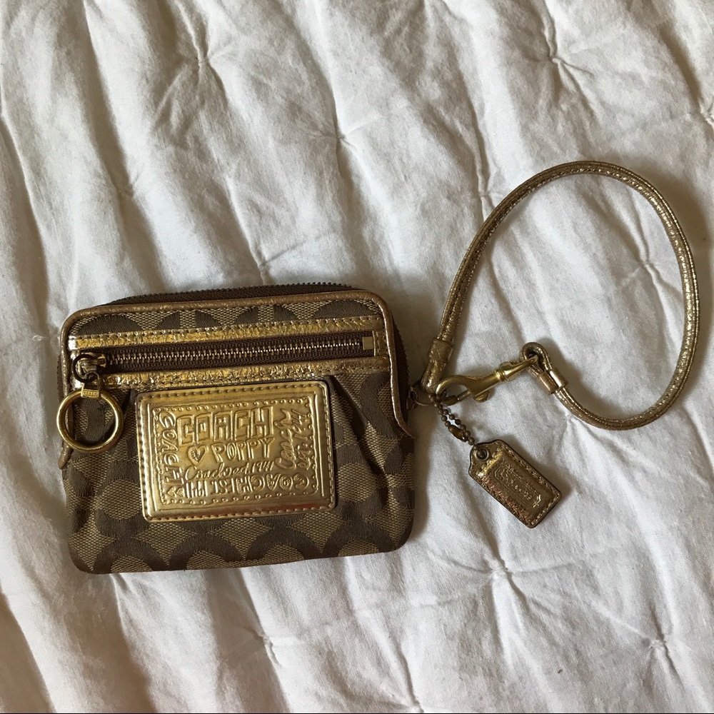 COACH gold metallic wristlet