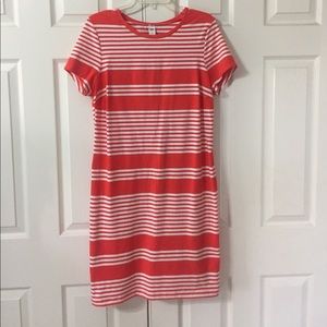 Red orange and white striped dress
