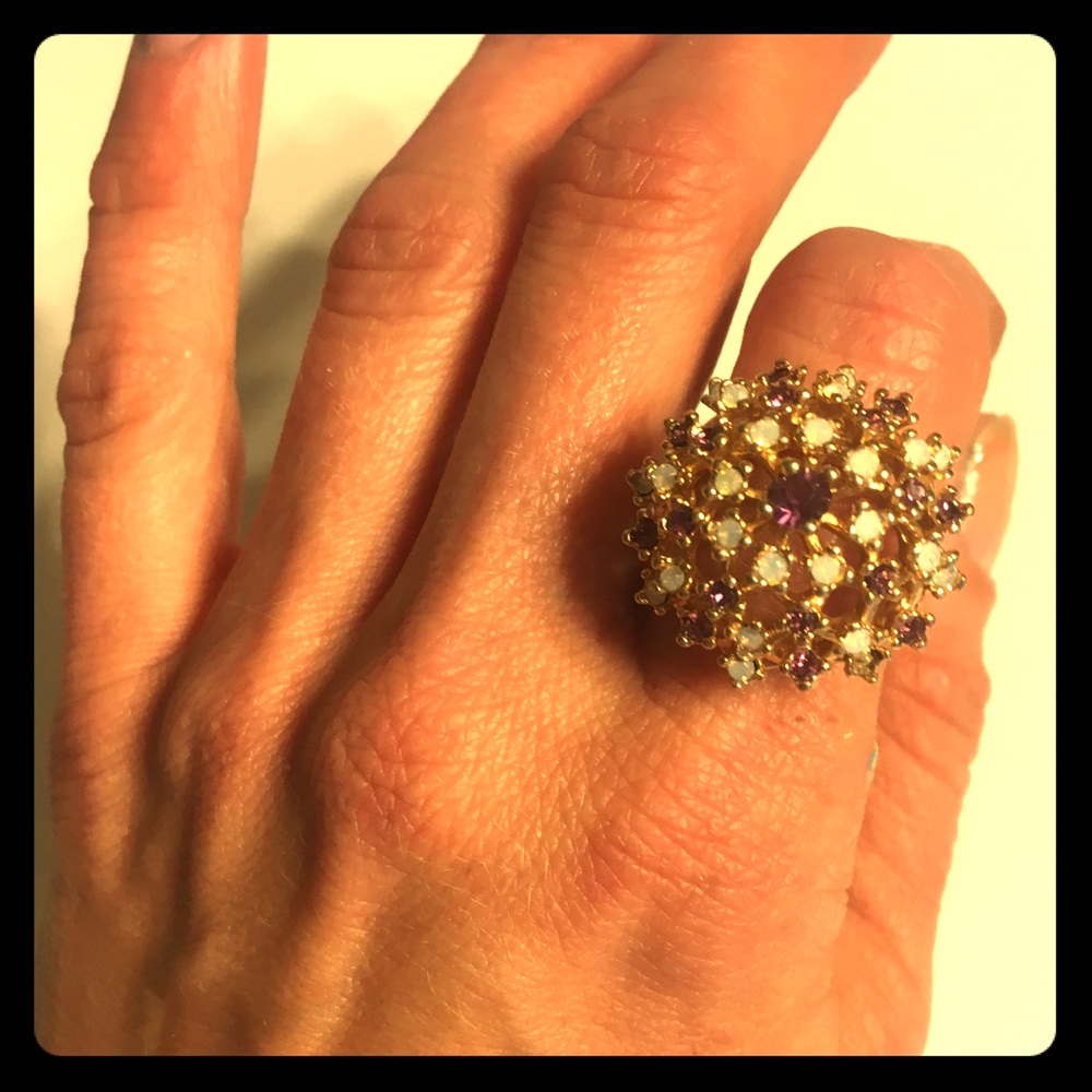 Sarah Coventry amethyst&opalite cluster ring