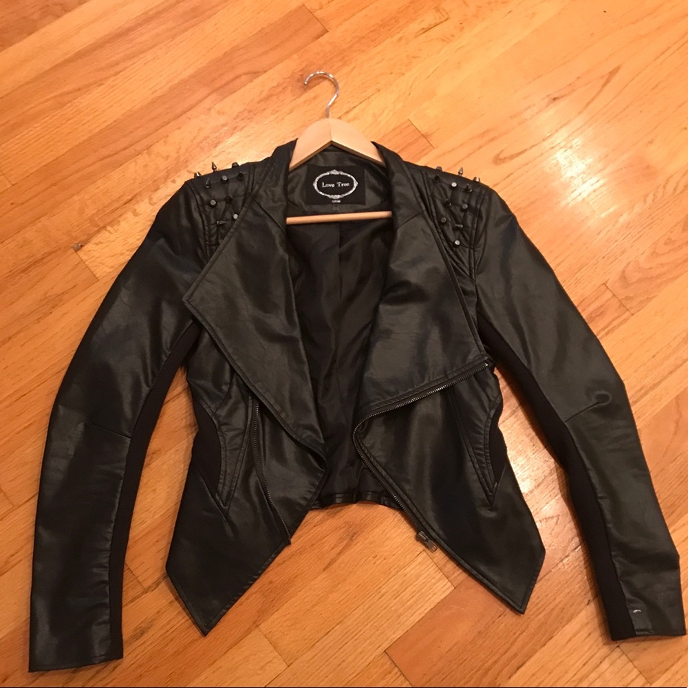 Spiked Shoulder Black Leather Jacket