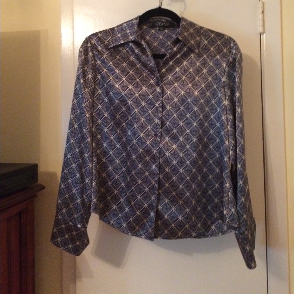 Satin Navy and Cream Blouse Size 8P