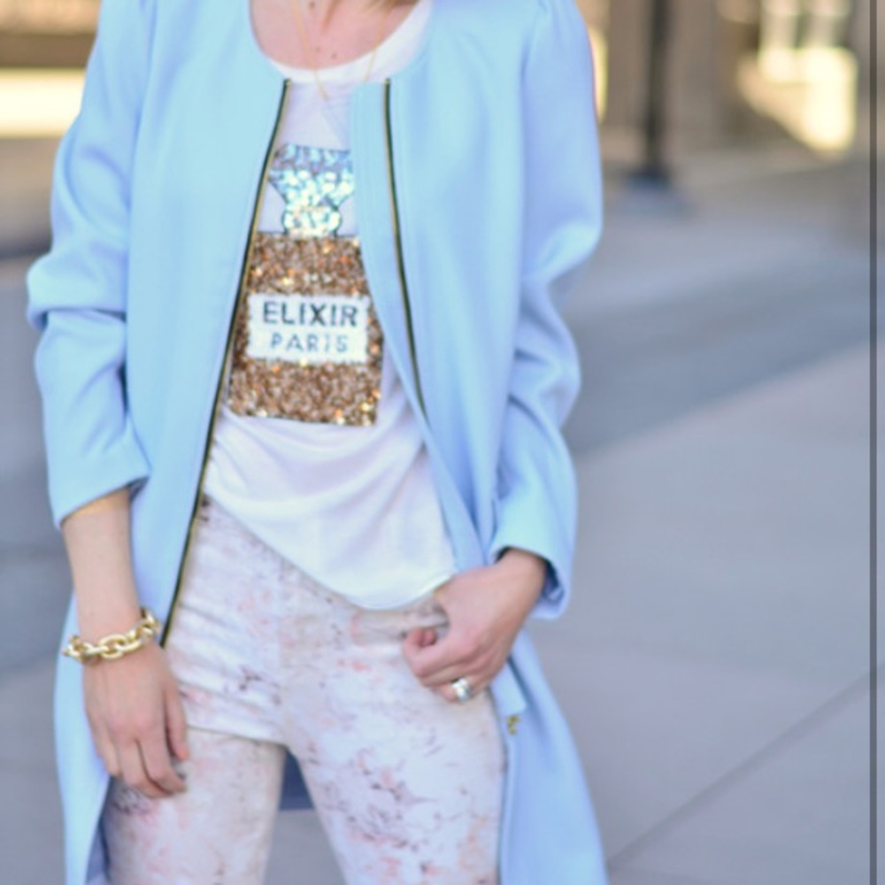 H&M Pastel Blue Long Coat (size 8)
