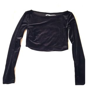 Black velvet long sleeve crop top