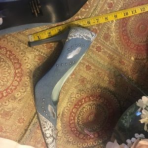 Denim Snake Print Pump accented with Silver Studs