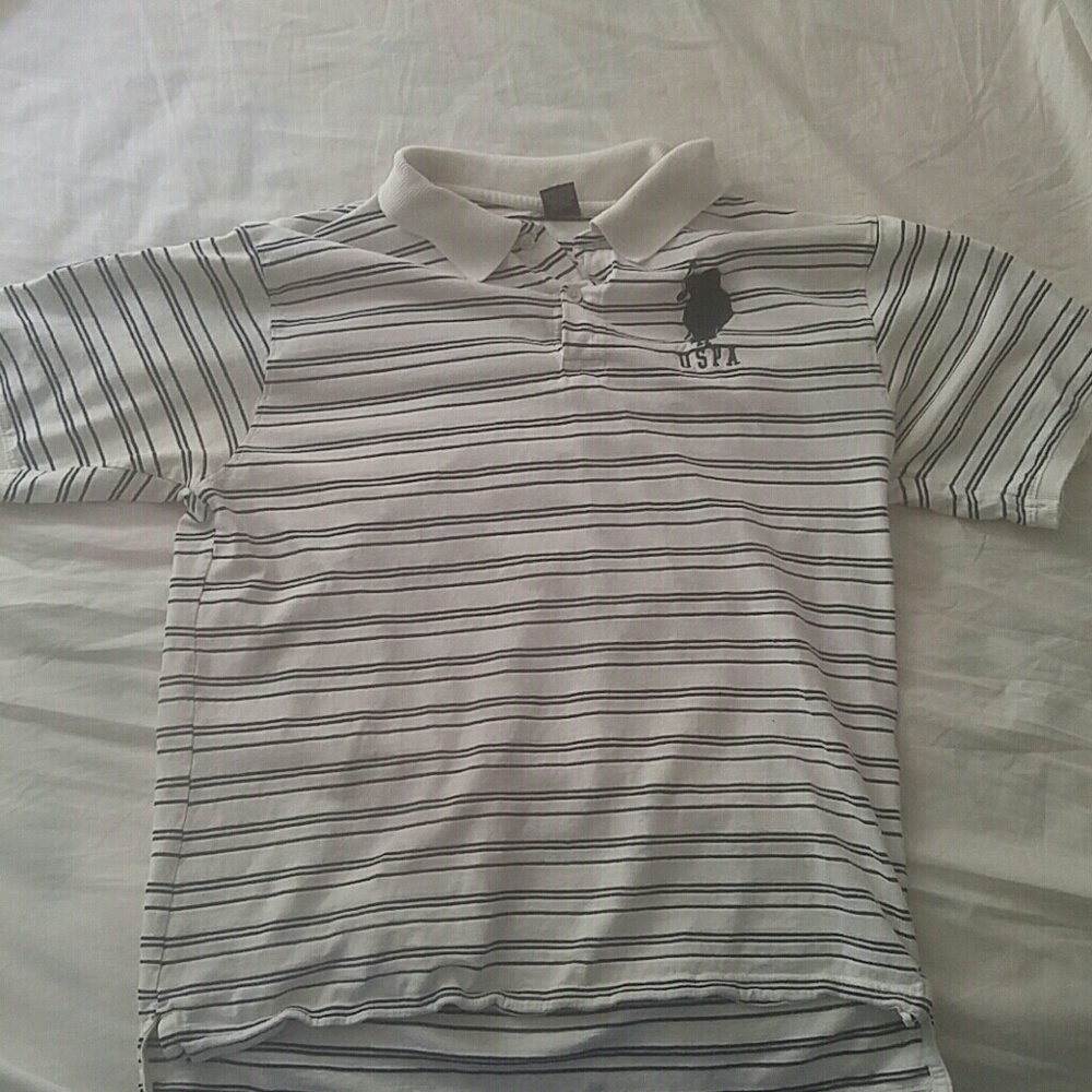 White with black stripes Ralph Lauren Polo.