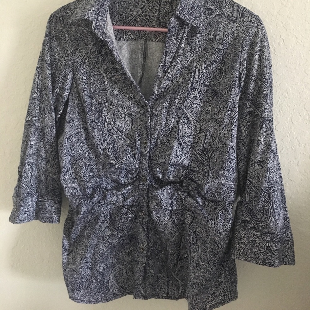 Large white and blue paisley button down