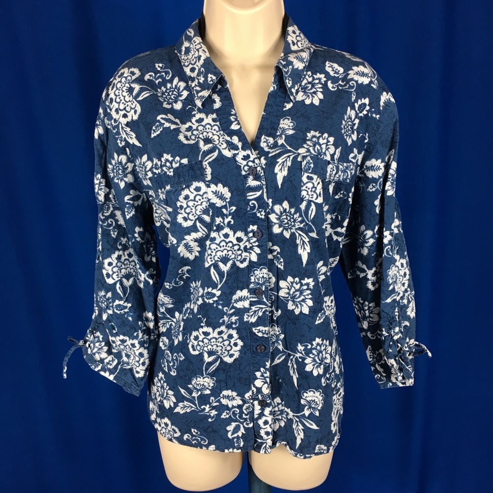 Erica Cotton Button Front Cinch 3/4 Sleeve