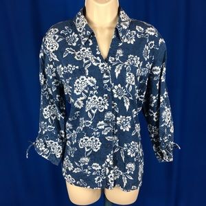 Erica Cotton Button Front Cinch 3/4 Sleeve