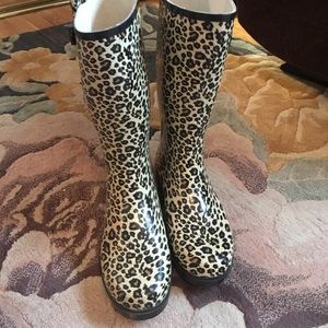 Leopard print rain boots