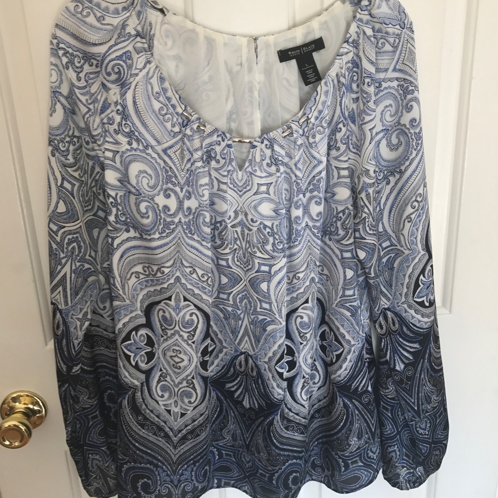 WHBM  Blue Black and White Blouse - size Large