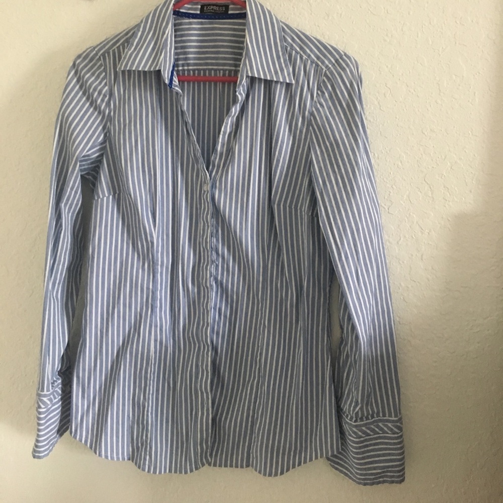 Large white and powder blue strip shirt