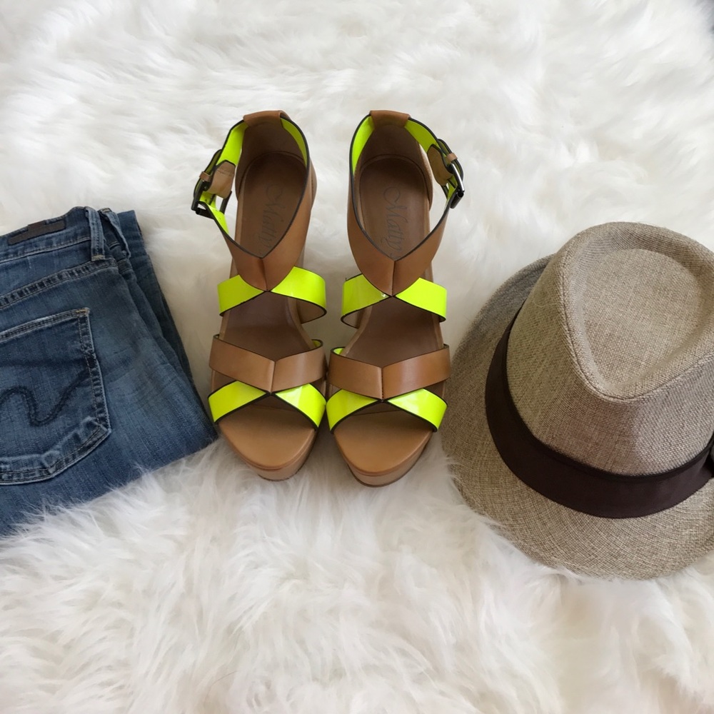Matty's neon yellow wedges