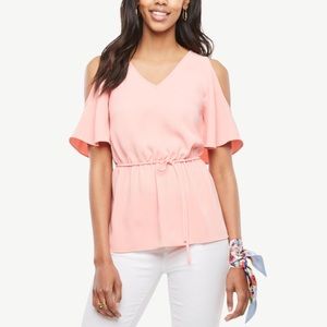Ann Taylor Cold Shoulder Tie Waist Blouse