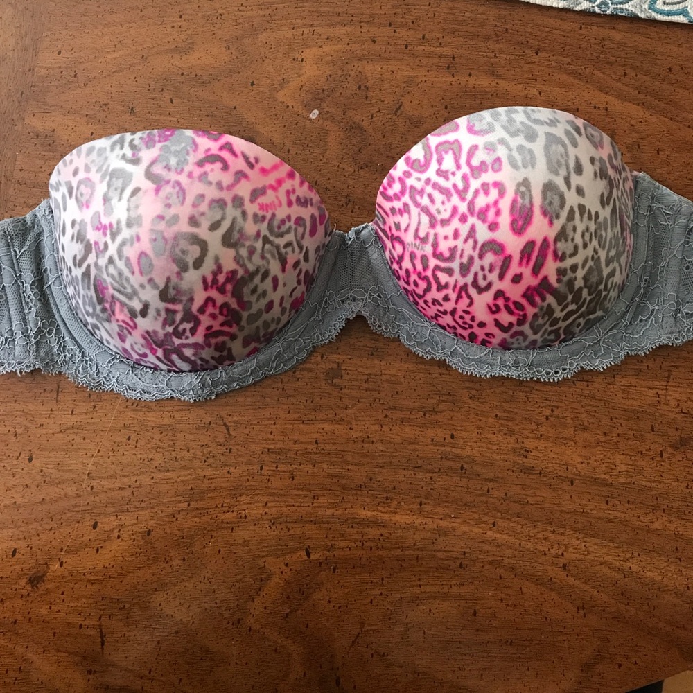 Strapless pink Victoria secret bra.