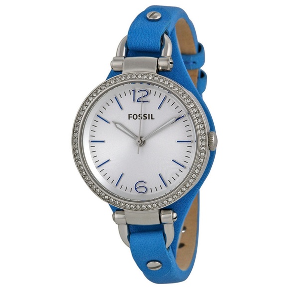NWT Fossil Georgia Silver Dial Blue Leather Watch main image 4