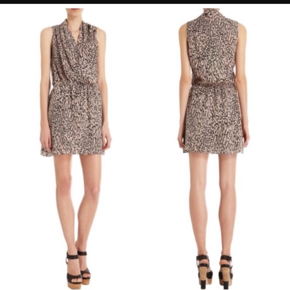Parker silk cheetah-print drape front dress
