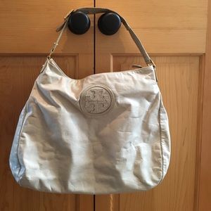 Tory Burch off-white crackled leather shoulder bag