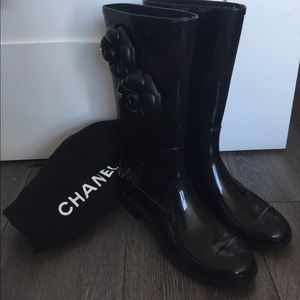 Black Chanel Camellia Rain Boots 37 (6.5 to 7)