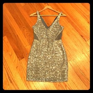 Bebe Silver Sequin Party Dress