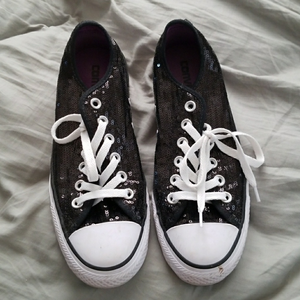 Converse Black Sequin Tennis Shoes