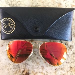 Raybans aviator- Red/orange polarized flash lens