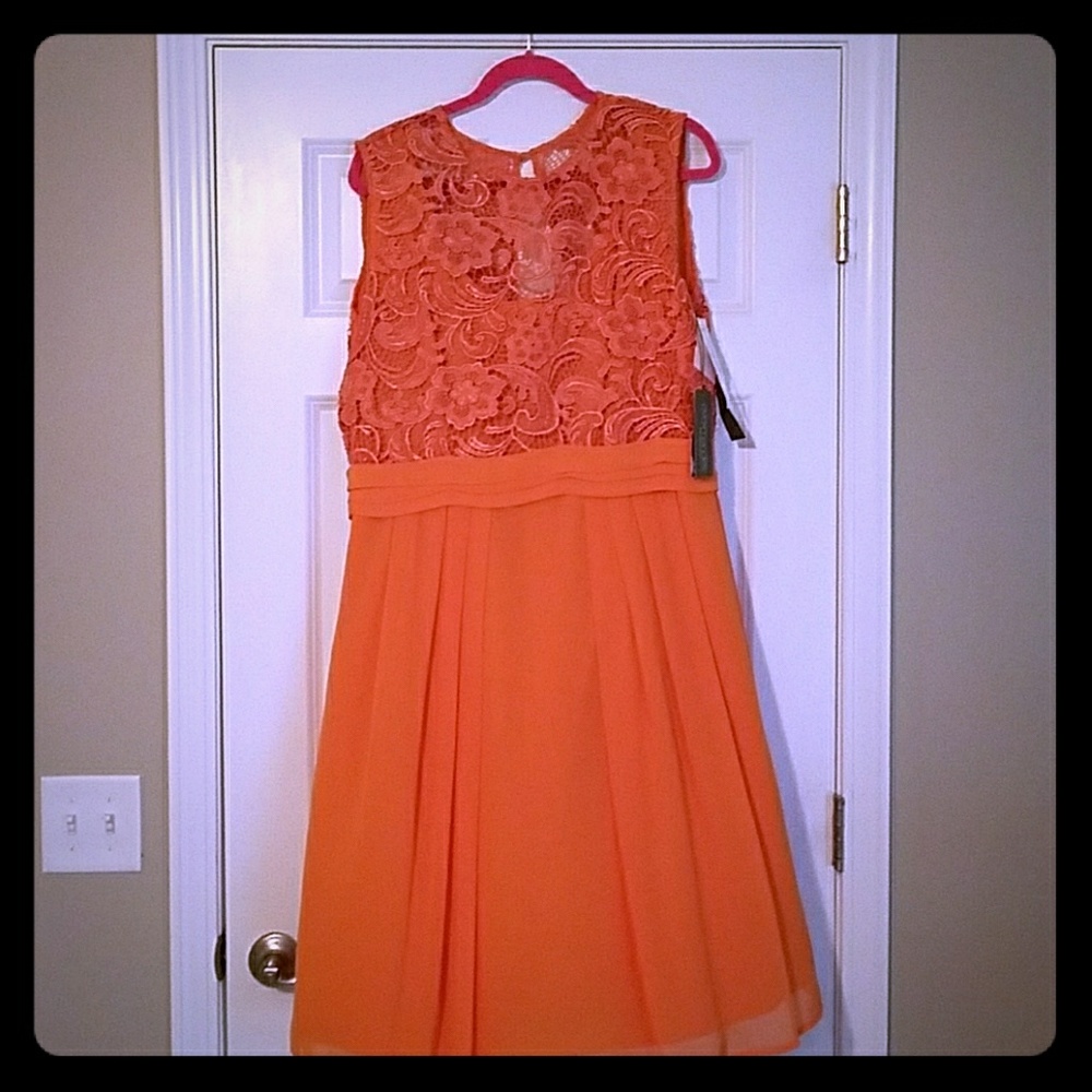 Eve Mendez orange calf length dress