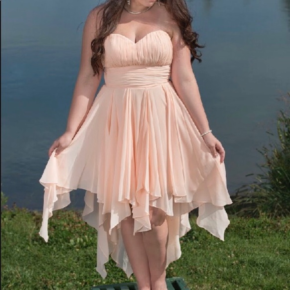Peach colored highlow homecoming/prom/formal dress