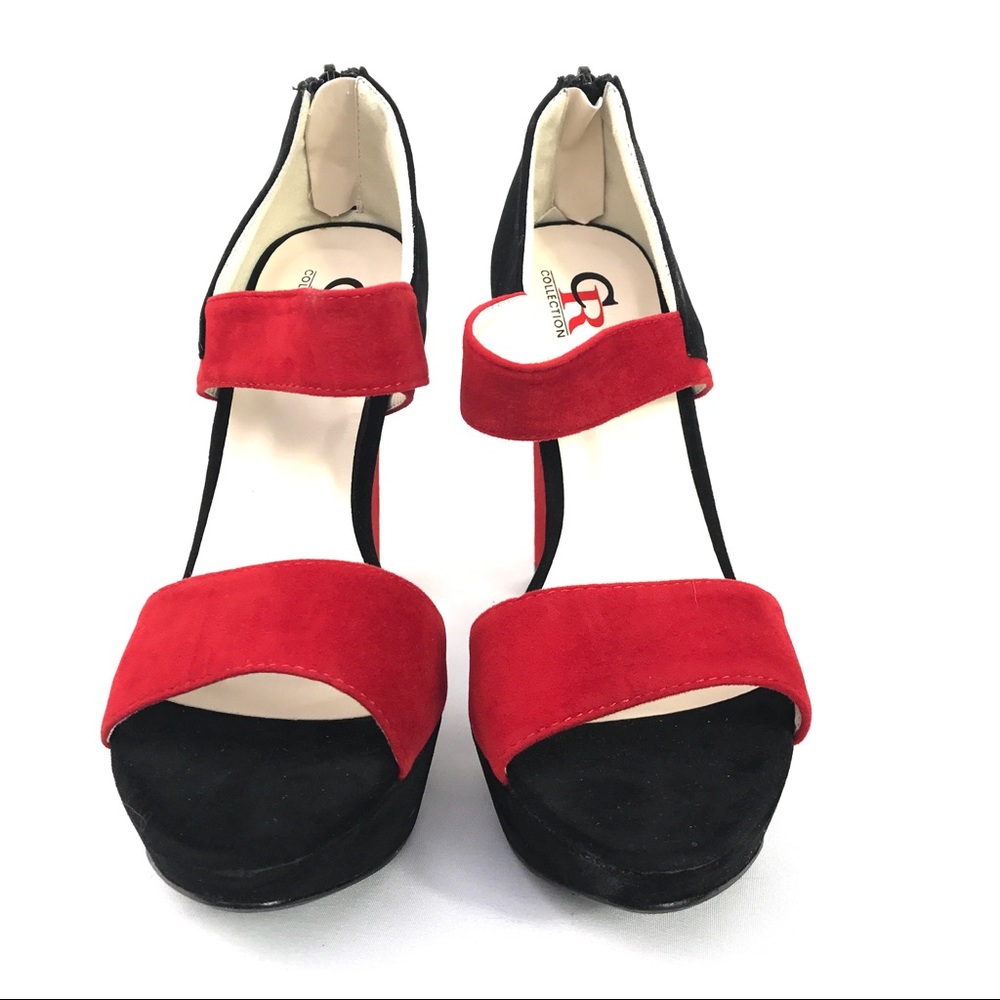 Red and black chunky heeled sandals - Picture 3 of 3