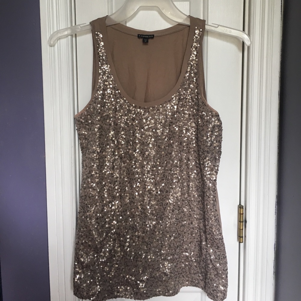 Express glittery tank size small in taupe.